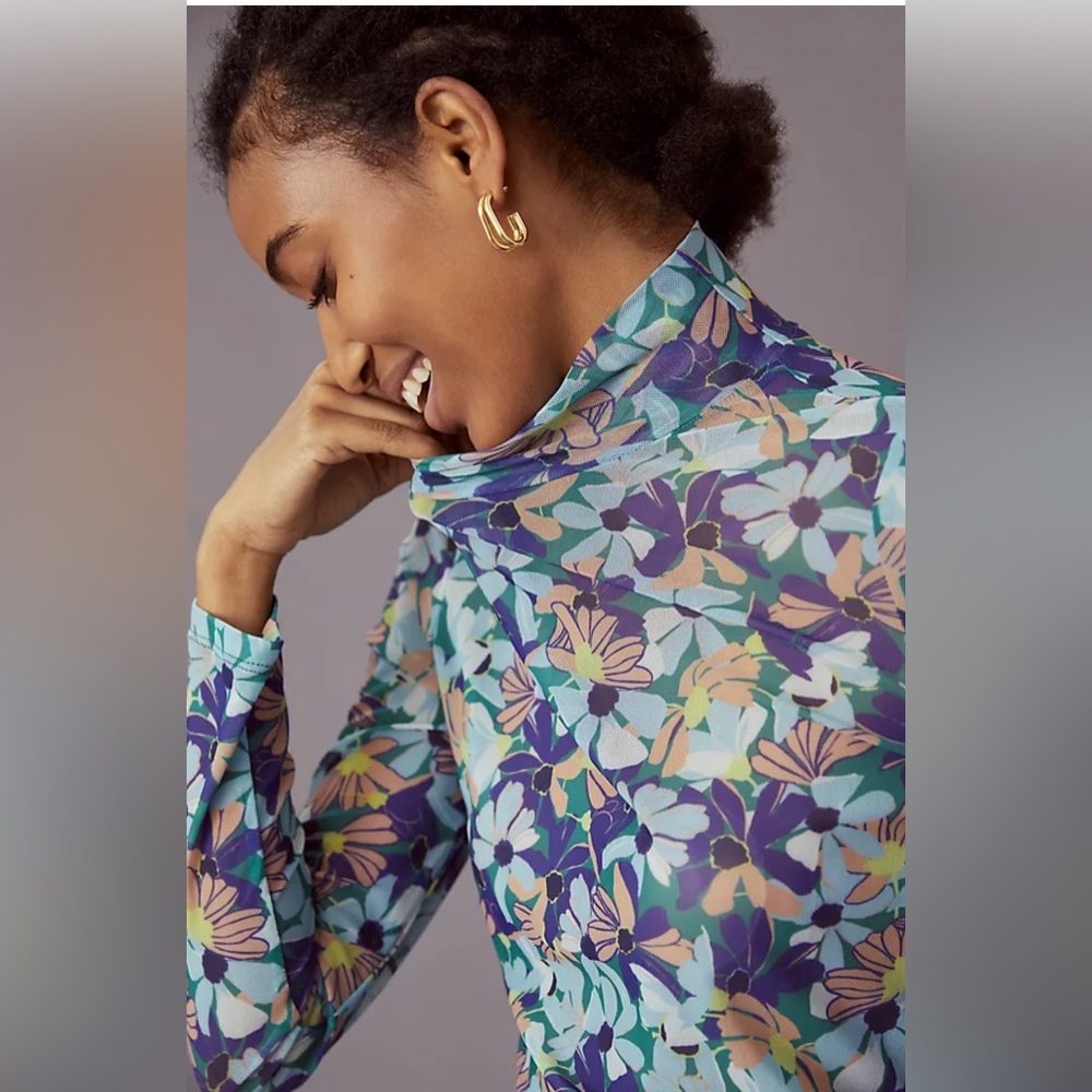Anthropologie Maeve sheer floral turtleneck top